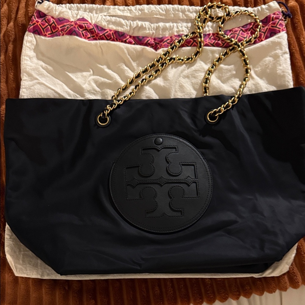 Tory Burch Black Tote with Gold Chain